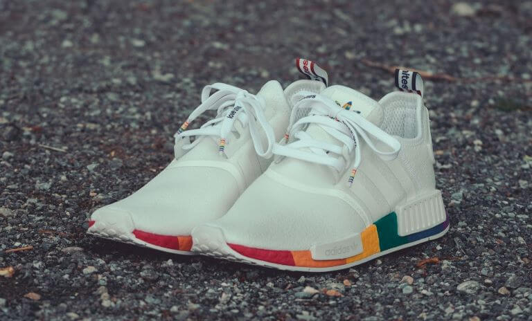 Adidas Pride sneaker white with a rainbow trim for sneaker article about fashion collaborations