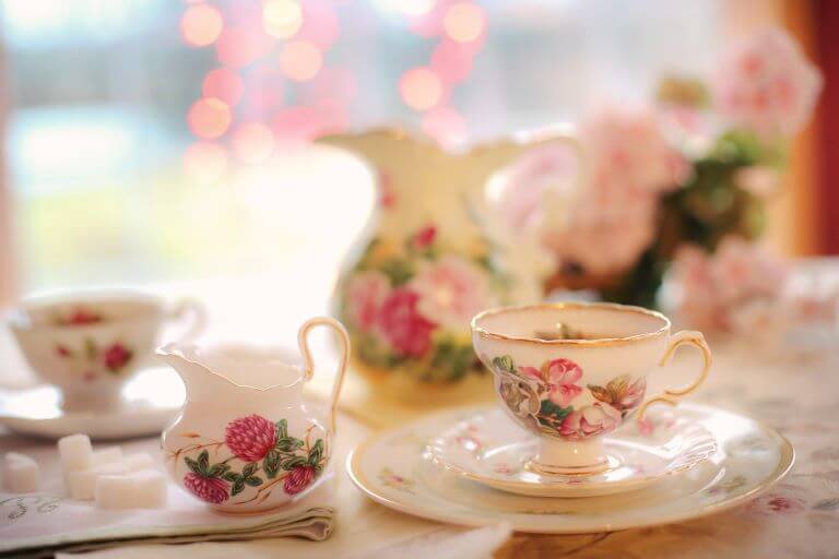 Tea set with pink florals for the latest tea trends