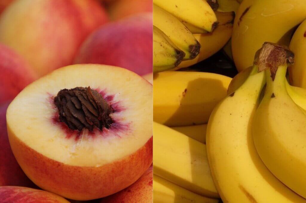 Close up of peaches and bananas for trend article about peach banana flavors